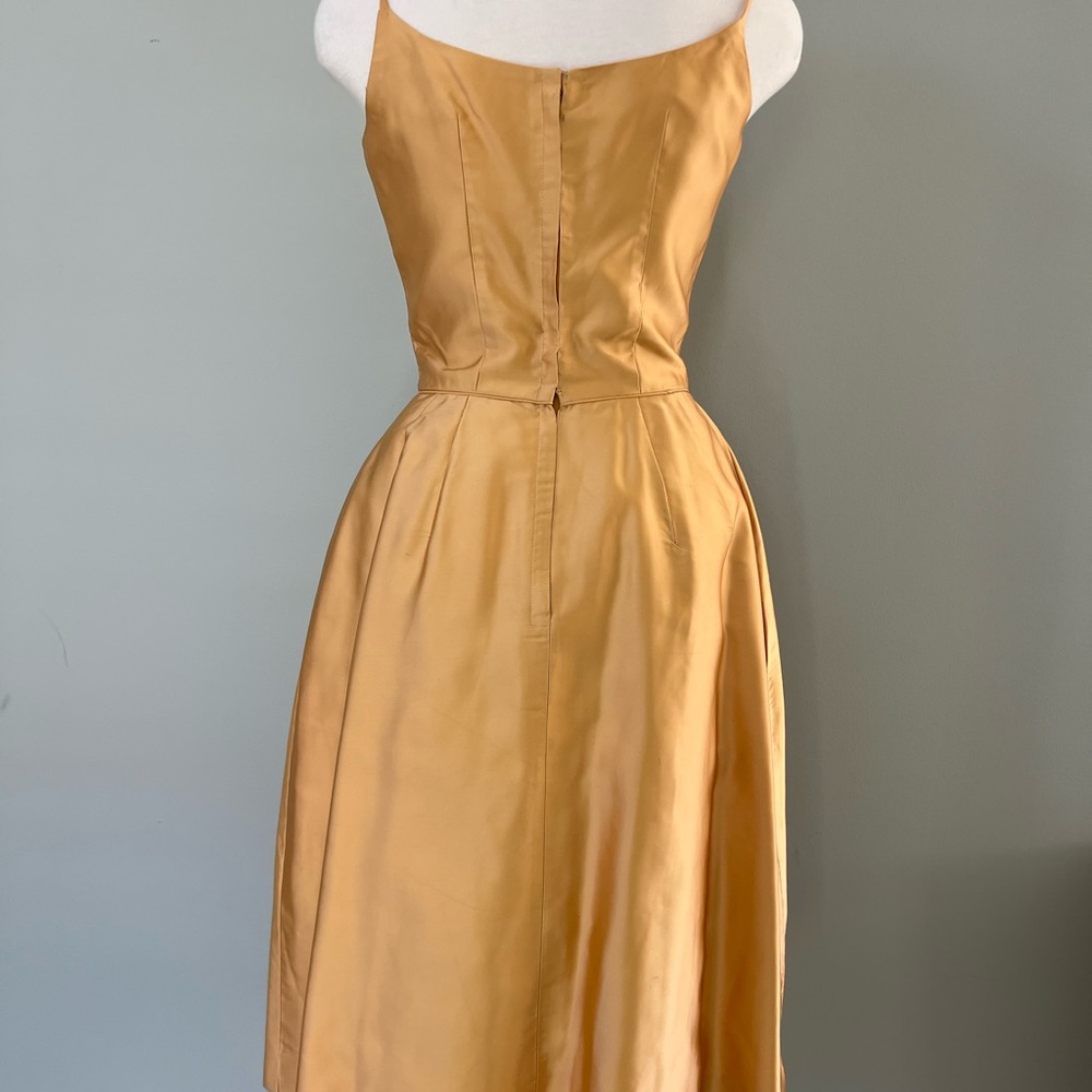Vintage Gold Satin Spaghetti Strap Prom Dress - Picture 3 of 5